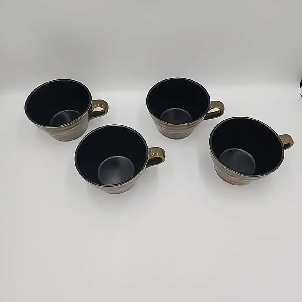 Pier 1 Dakara Hand-Painted Stoneware Tea pot Cups Set Of 4 Green Beige